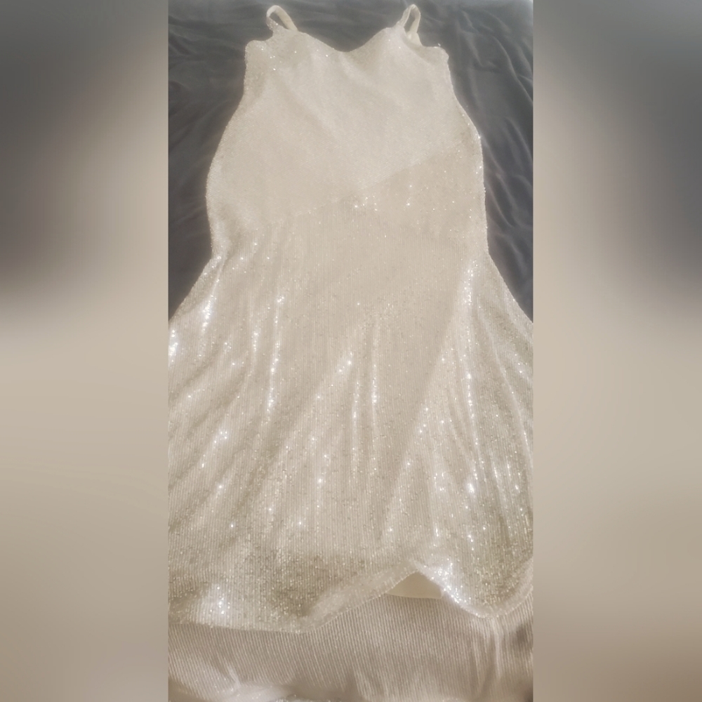 Le Femme Champagne Sequin Gown sz20